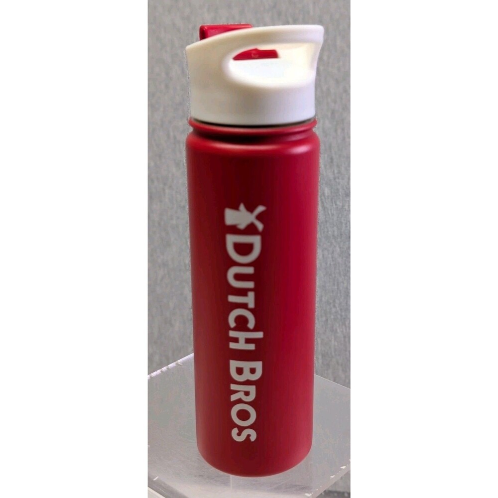 ​Dutch Bros Coffee Insulated Stainless Steel Water Bottle 20oz Red White Lid
